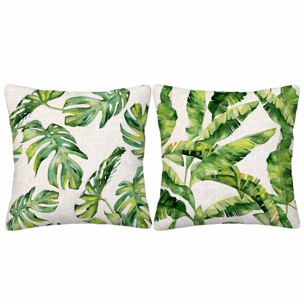 4728 Watercolor Palm Throw Pillow Covers Set of 2,Tropic Summertime Motif - Picture 1 of 7